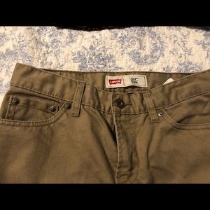 Tan jeans worn once .